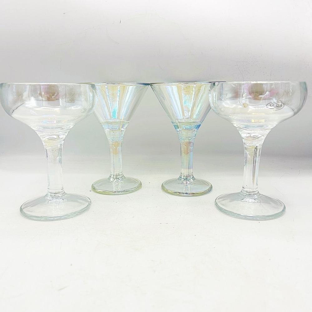 Iridescent‎ Martini Glassware Set of 4 Clear Coupe Stemware